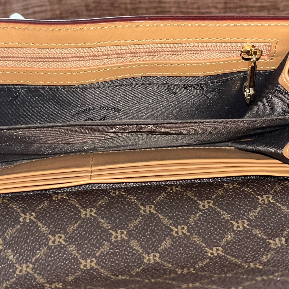 Rioni Brown and Tan Clutch with Gold Detail - Picture 6 of 6